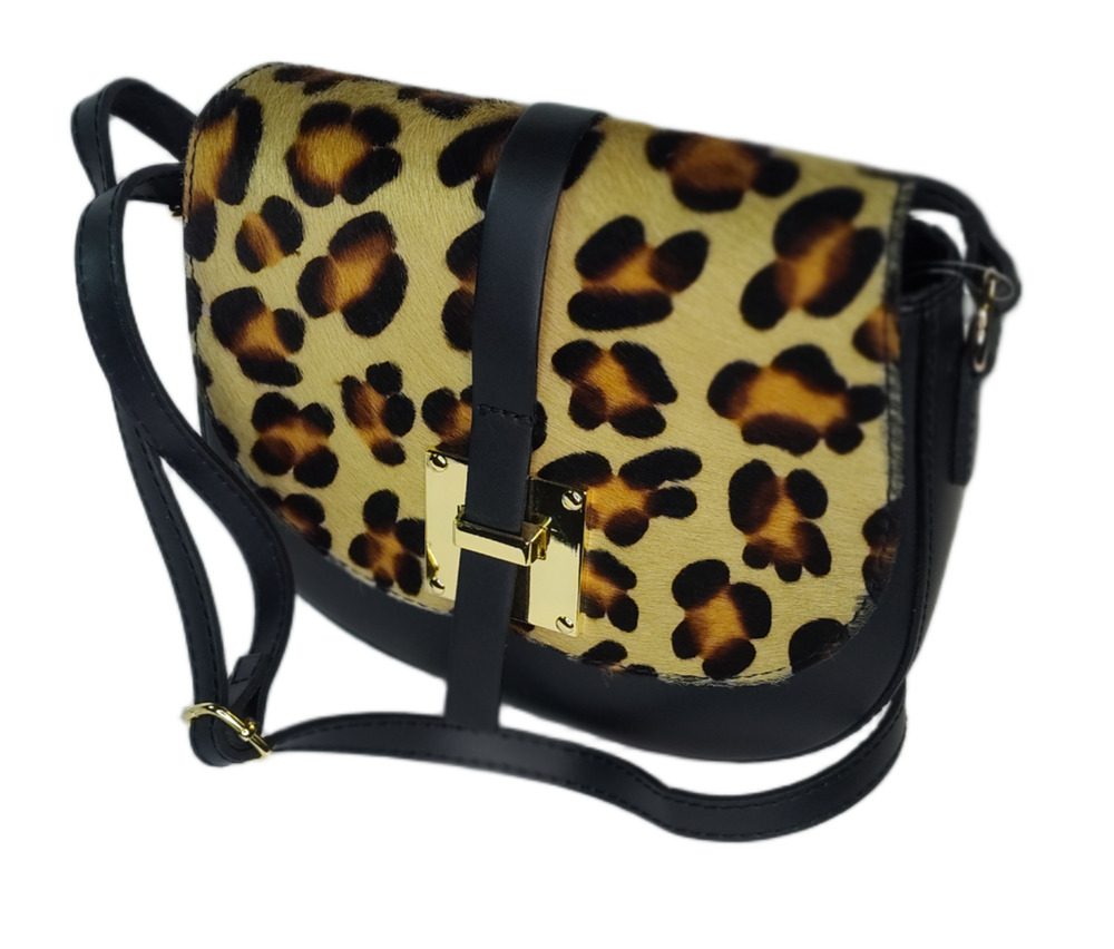 Charlie Leather Mack Black & Leopard Small Half Moon Crossbody/Shoulder Bag-NWT